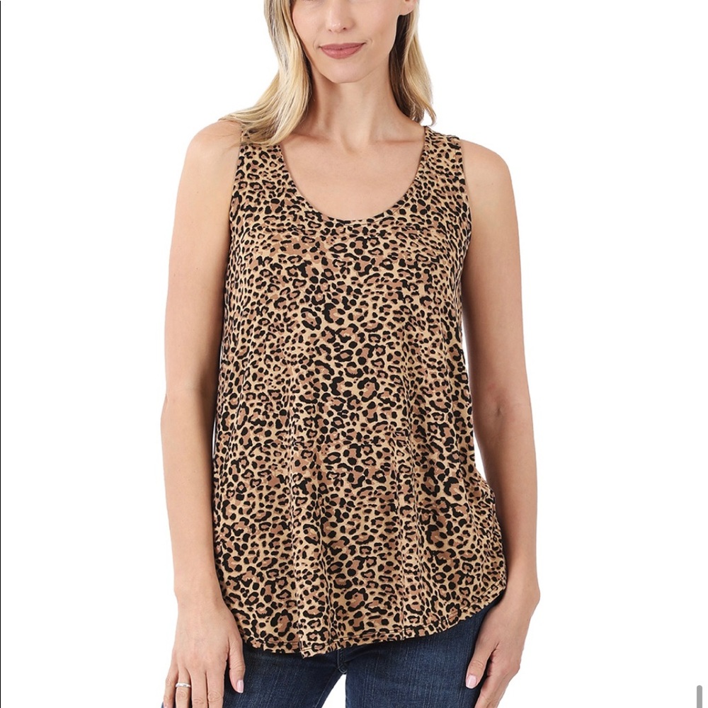 Zenana Premium Boutique Brand Tan Leopard Print Tank Top Size Small NWOT